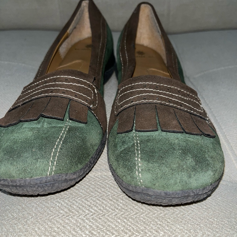 WOMEN'S RUFFHEWN LAWDON GREEN & BROWN SUEDE LOAFER SLIP ONS SIZE 9 M - Picture 2 of 7